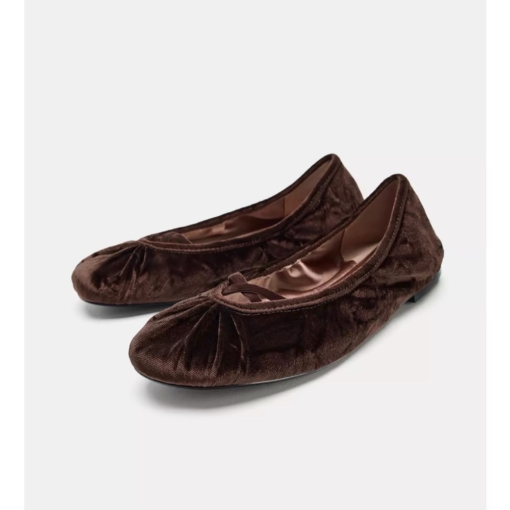Zara Velvet Effect Strappy Ballet Flats